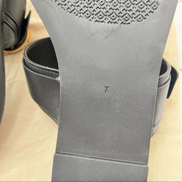 Tory Burch Marsden Flat Thong Sandal 7 black with gold buckle. - Picture 4 of 8